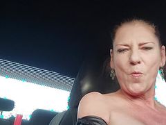 MILF Masturbates and Squirts with Huge Cucumber in Grocery Store Parking Lot